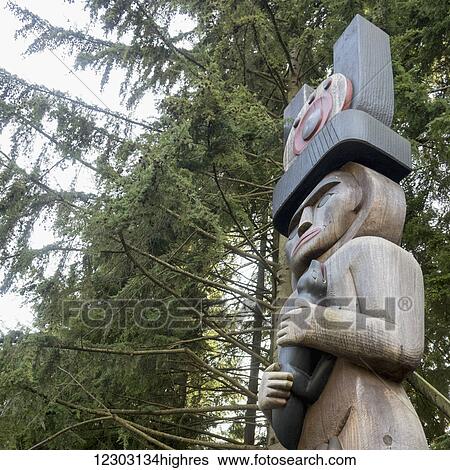 Stock Photograph - Totem pole at the Museum of Anthropology; Vancouver, British Columbia, Canada. Fotosearch