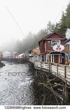 Tourist shops and homes along Creek Street in downtown Ketchikan, Southeast Alaska, USA, Spring View Large Photo Image Stock Photograph - Tourist shops and homes along Creek Street in downtown Ketchikan, Southeast Alaska, USA, Spring. Fotosearch
