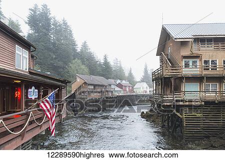 Tourist shops and homes along Creek Street in downtown Ketchikan, Southeast Alaska, USA, Spring View Large Photo Image Stock Photograph - Tourist shops and homes along Creek Street in downtown Ketchikan, Southeast Alaska, USA, Spring. Fotosearch