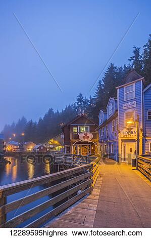 Tourist shops and homes along Creek Street in downtown Ketchikan on a foggy evening, Southeast Alaska, USA, Spring, HDR View Large Photo Image Stock Photograph - Tourist shops and homes along Creek Street in downtown Ketchikan on a foggy evening, Southeast Alaska, USA, Spring, HDR. Fotosearch