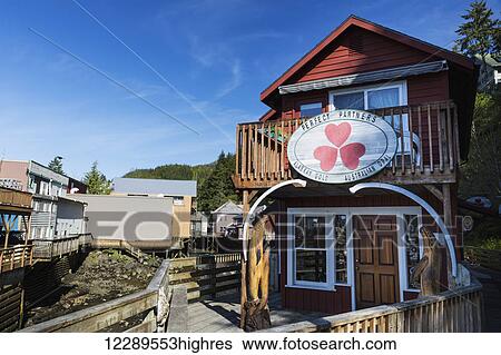 Tourist shops in downtown Ketchikan, Southeast Alaska, USA, Spring View Large Photo Image Stock Photograph - Tourist shops in downtown Ketchikan, Southeast Alaska, USA, Spring. Fotosearch