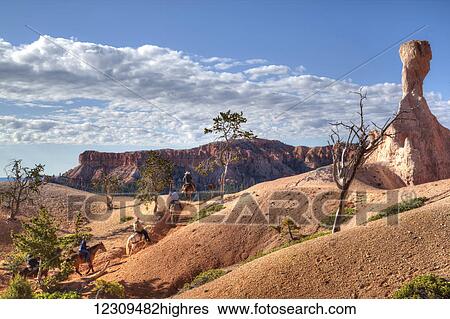 Stock Photograph - Tourists on horses, Bryce Canyon National Park; Utah, United State of America. Fotosearch