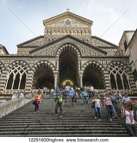 Tourists walk down the steps of Amalfi Cathedral; Amalfi, Campania, Italy View Large Photo Image Stock Photograph - Tourists walk down the steps of Amalfi Cathedral; Amalfi, Campania, Italy. Fotosearch