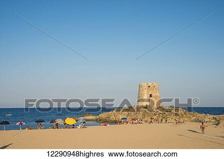 Stock Photograph - Tower in Bari Sardo beach; Sardinia, Italy. Fotosearch