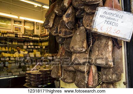 Stock Photograph - Traditional products in a shop in Trastevere; Rome, Italy. Fotosearch