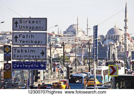 Stock Photograph - Traffic driving into Sultanahmet, old city of Istanbul in the late afternoon; Istanbul, Turkey. Fotosearch