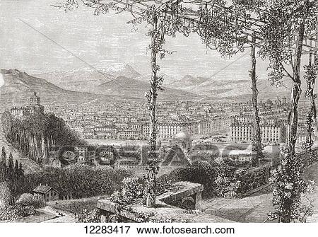 Turin, Italy in the late 19th century. From Italian Pictures by Rev. Samuel Manning, published c. 1890. View Large Photo Image Stock Photo - Turin, Italy in the late 19th century. From Italian Pictures by Rev. Samuel Manning, published c. 1890.. Fotosearch