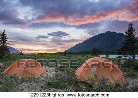 Two tents at a backcountry campsite in the Twin Lakes area of Lake Clark National Park & Preserve, Southcentral Alaska. View Large Photo Image Stock Photograph - Two tents at a backcountry campsite in the Twin Lakes area of Lake Clark National Park & Preserve, Southcentral Alaska.. Fotosearch
