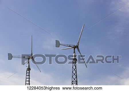 Two wind turbines with tail fins Sand Point, Southwestern Alaska, USA, Summer View Large Photo Image Stock Photograph - Two wind turbines with tail fins Sand Point, Southwestern Alaska, USA, Summer. Fotosearch