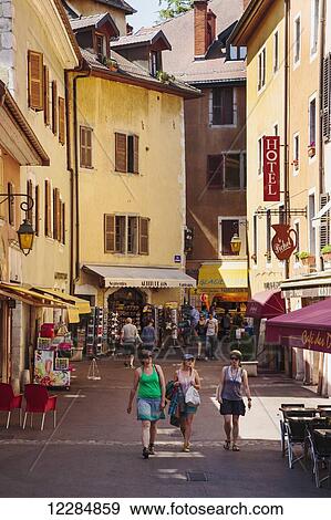 Typical street scene in old town, Rue Perriere; Annecy, Haute-Savoie department, Rhone-Alpes, France View Large Photo Image Stock Photo - Typical street scene in old town, Rue Perriere; Annecy, Haute-Savoie department, Rhone-Alpes, France. Fotosearch