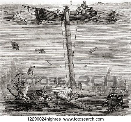 Stock Photograph - Underwater exploration in the 19th century by Jean Batiste Jobard (1792-1861). From Les Merveilles de la Science, published c. 1870. Fotosearch