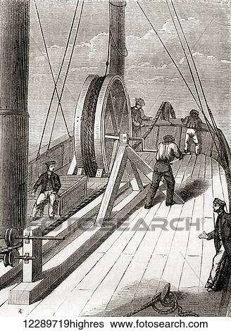 Unwinding the Dover to Calais submarine cable aboard the Blazer, 25 December 1851. From Les Merveilles de la Science, published c. 1870 View Large Photo Image Stock Photograph - Unwinding the Dover to Calais submarine cable aboard the Blazer, 25 December 1851. From Les Merveilles de la Science, published c. 1870. Fotosearch