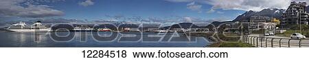 Stock Photo - Ushuaia harbour and waterfront; Ushuaia, Tierra del Fuego, Argentina. Fotosearch