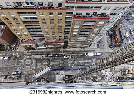Stock Photograph - View from the 44th floor of a new building on Yonge and College Streets from a construction elevator; Toronto, Ontario, Canada. Fotosearch