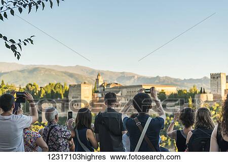 Stock Photograph - View of Alhambra from the top of Albaicin neighbourhood; Andalucia, Spain. Fotosearch