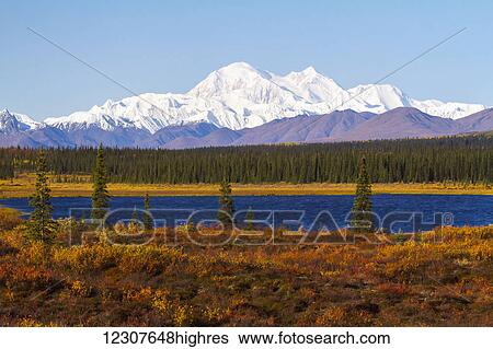 Stock Photograph - View of Denali from the Parks Hwy. South of Cantwell, Alaska. September. Interior Alaska.. Fotosearch