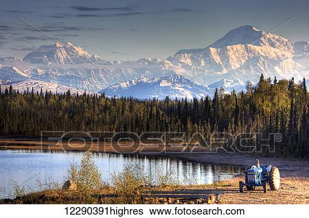 Stock Photograph - View of Denali taken just south of Denali National Park, Interior Alaska, Fall, HDR image. Fotosearch