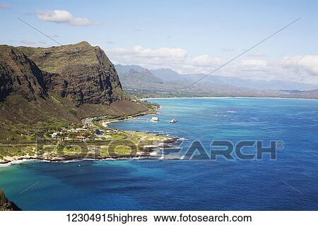 Stock Photograph - View of Sea Life Park from Makapuu Point; Oahu, Hawaii, United States of America. Fotosearch