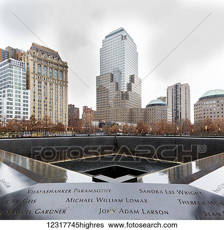 Stock Photograph - View of the 911 Memorial; New York City, New York, United States of America. Fotosearch