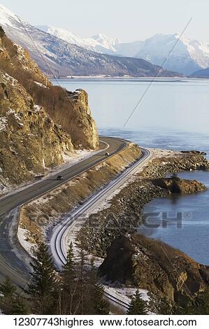 View of the Seward Highway off Turnagain Arm, Southcentral Alaska, Winter. View Large Photo Image Stock Photograph - View of the Seward Highway off Turnagain Arm, Southcentral Alaska, Winter.. Fotosearch