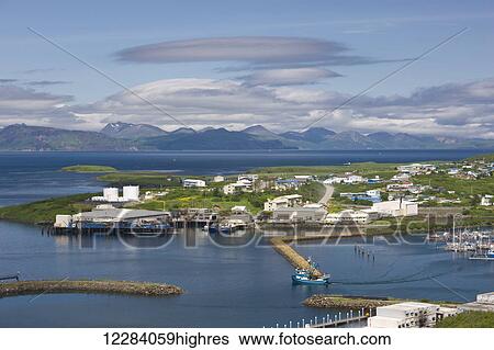 View Sand Point harbor and breakwaters of Popof Island on a sunny day, Southwestern Alaska, USA, summer View Large Photo Image Stock Photograph - View Sand Point harbor and breakwaters of Popof Island on a sunny day, Southwestern Alaska, USA, summer. Fotosearch