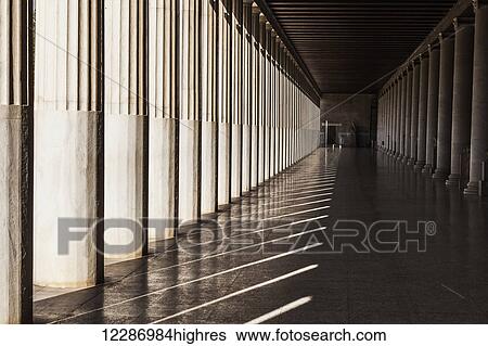 Stock Photograph - Walkway with columns, Ancient Agora Museum; Athens, Greece. Fotosearch