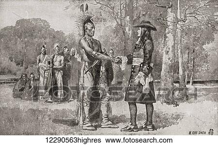 Stock Photograph - William Penn arrives in Upland, Chester, Province of Pennsylvania in 1682. William Penn, 1644 - 1718. English real estate entrepreneur, philosopher, early Quaker and founder of the Province of Pennsylvania, the English North American colony. From.... Fotosearch