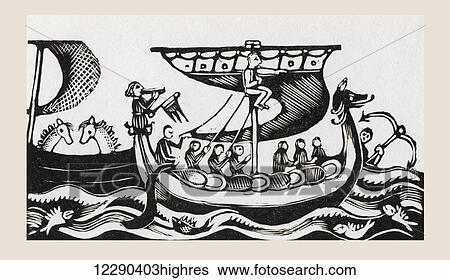 Stock Photograph - William the Conqueror crossing the English channel in 1066. William the Conqueror, c. 1027 - 1087, aka William I of England and William II, Duke of Normandy. King of England. From The Tracks of Our Forefathers, published 1930.. Fotosearch