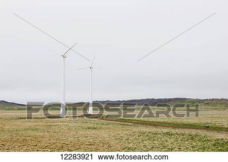 Wind turbines on green tundra, St. Paul Island, Southwestern Alaska, USA, Summer View Large Photo Image Stock Image - Wind turbines on green tundra, St. Paul Island, Southwestern Alaska, USA, Summer. Fotosearch