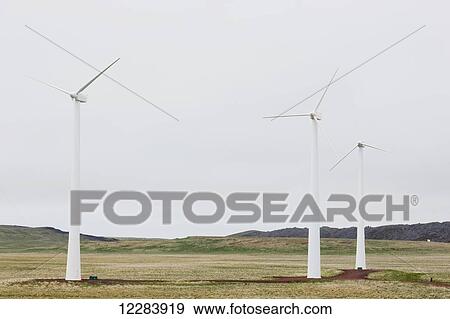 Wind turbines on green tundra, St. Paul Island, Southwestern Alaska, USA, Summer View Large Photo Image Stock Photo - Wind turbines on green tundra, St. Paul Island, Southwestern Alaska, USA, Summer. Fotosearch