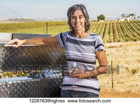 Stock Photograph - Wine maker mashing wine grapes; Paarl, Western Cape, South Africa. Fotosearch