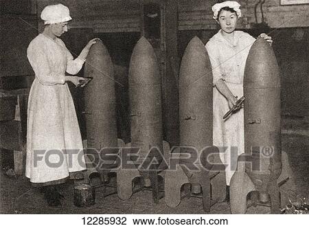 Women took over many men's jobs during World War One, thereby leaving the men free to fight. Seen here the women are putting a coat of paint on aerial bombs. From The Pageant of the Century, published 1934 View Large Photo Image Stock Image - Women took over many men's jobs during World War One, thereby leaving the men free to fight. Seen here the women are putting a coat of paint on aerial bombs. From The Pageant of the Century, published 1934. Fotosearch