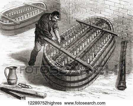 Worker using an electrochemical bath to copper plate a chandelier cast in Monsieur Oudry's workshop in the 19th century. From Les Merveilles de la Science, published c. 1870 View Large Photo Image Stock Photograph - Worker using an electrochemical bath to copper plate a chandelier cast in Monsieur Oudry's workshop in the 19th century. From Les Merveilles de la Science, published c. 1870. Fotosearch