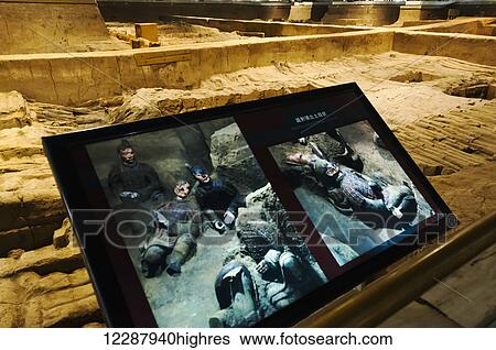 Stock Photograph - Xians Terracota Warriors, a collection of terracotta sculptures depicting the armies of Qin Shi Huang, the first Emperor of China; Xian, Shaanxi province, China. Fotosearch