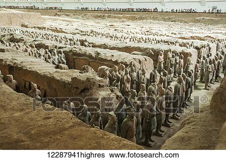 Stock Photograph - Xians Terracota Warriors, a collection of terracotta sculptures depicting the armies of Qin Shi Huang, the first Emperor of China; Xian, Shaanxi province, China. Fotosearch