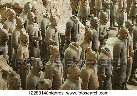Stock Photograph - Xians Terracota Warriors, a collection of terracotta sculptures depicting the armies of Qin Shi Huang, the first Emperor of China. It is a form of funerary art buried with the emperor in 210209 BCE and whose purpose was to protect the emperor in his.... Fotosearch