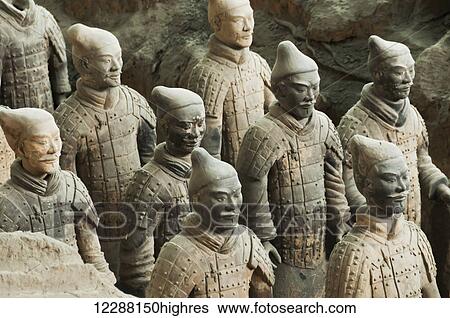 Stock Photograph - Xians Terracota Warriors, a collection of terracotta sculptures depicting the armies of Qin Shi Huang, the first Emperor of China. It is a form of funerary art buried with the emperor in 210209 BCE and whose purpose was to protect the emperor in his.... Fotosearch