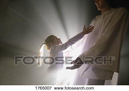 Stock Photo - Child runs into the arms of Jesus. Fotosearch
