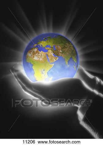 Stock Image - Globe held in hands. Fotosearch - Search Stock Photography, Poster Photos, Pictures, and Photo Clip Art