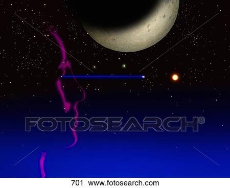 Stock Image - Profile of head in space with moon and stars. Fotosearch