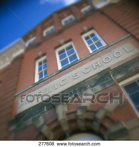 Front of brick school building View Large Photo Image Stock Photo - Front of brick school building. Fotosearch