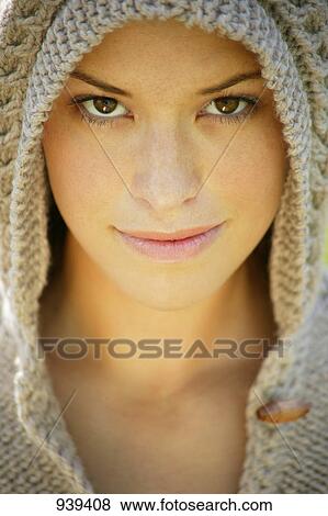 Woman wearing a knit hood View Large Photo Image Stock Photo - Woman wearing a knit hood. Fotosearch