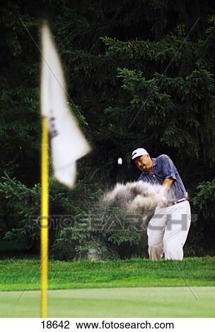 Man chipping out of sand trap View Large Photo Image Stock Image - Man chipping out of sand trap. Fotosearch