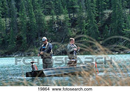 Picture - Two men fishing from small boat. Fotosearch