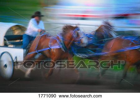 Stock Image - Wagon and horses team. Fotosearch