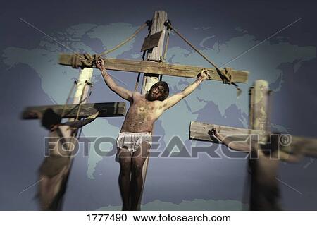 Jesus on cross with two others, map in background View Large Photo Image Stock Image - Jesus on cross with two others, map in background. Fotosearch