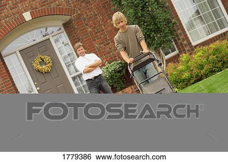 Stock Photograph - Teenage boy does chores. Fotosearch