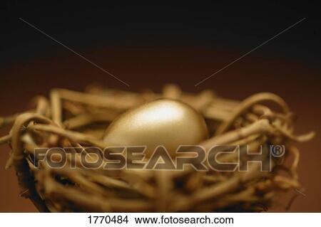 Picture - Golden egg in nest. Fotosearch
