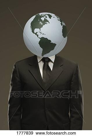 Stock Photo - Man with globe for a head. Fotosearch