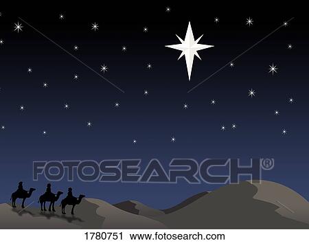 Stock Image - Three wisemen following star. Fotosearch
